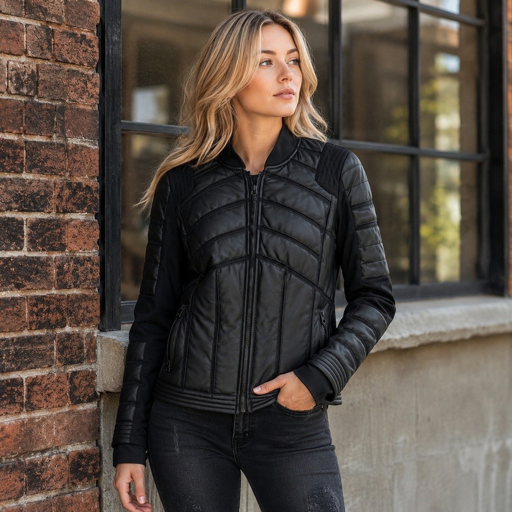 Blanc Noir Women's M Black Quilted Moto Jacket Faux Leather BLC55400